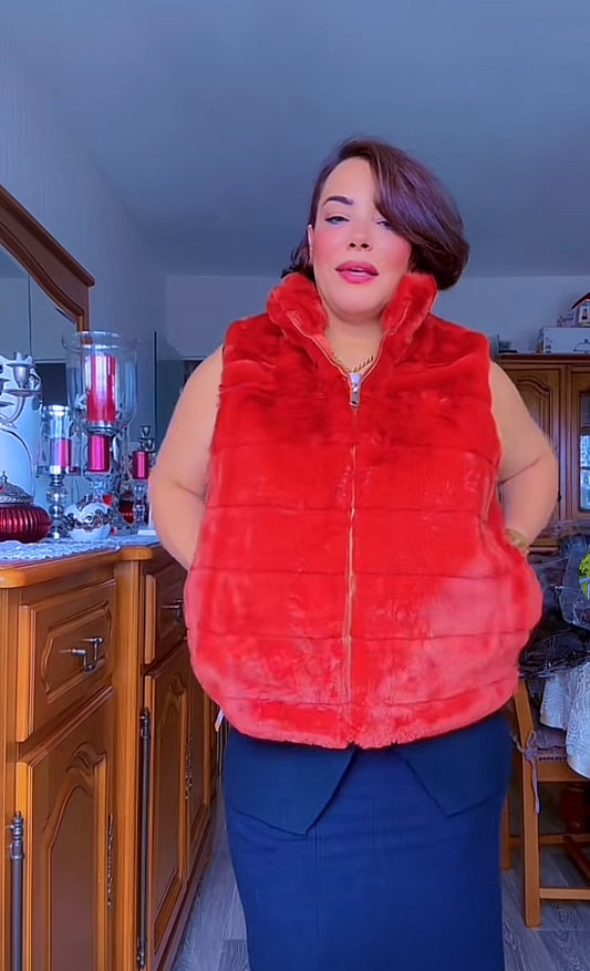 Manteau Court Sans Manche à Fourrure
